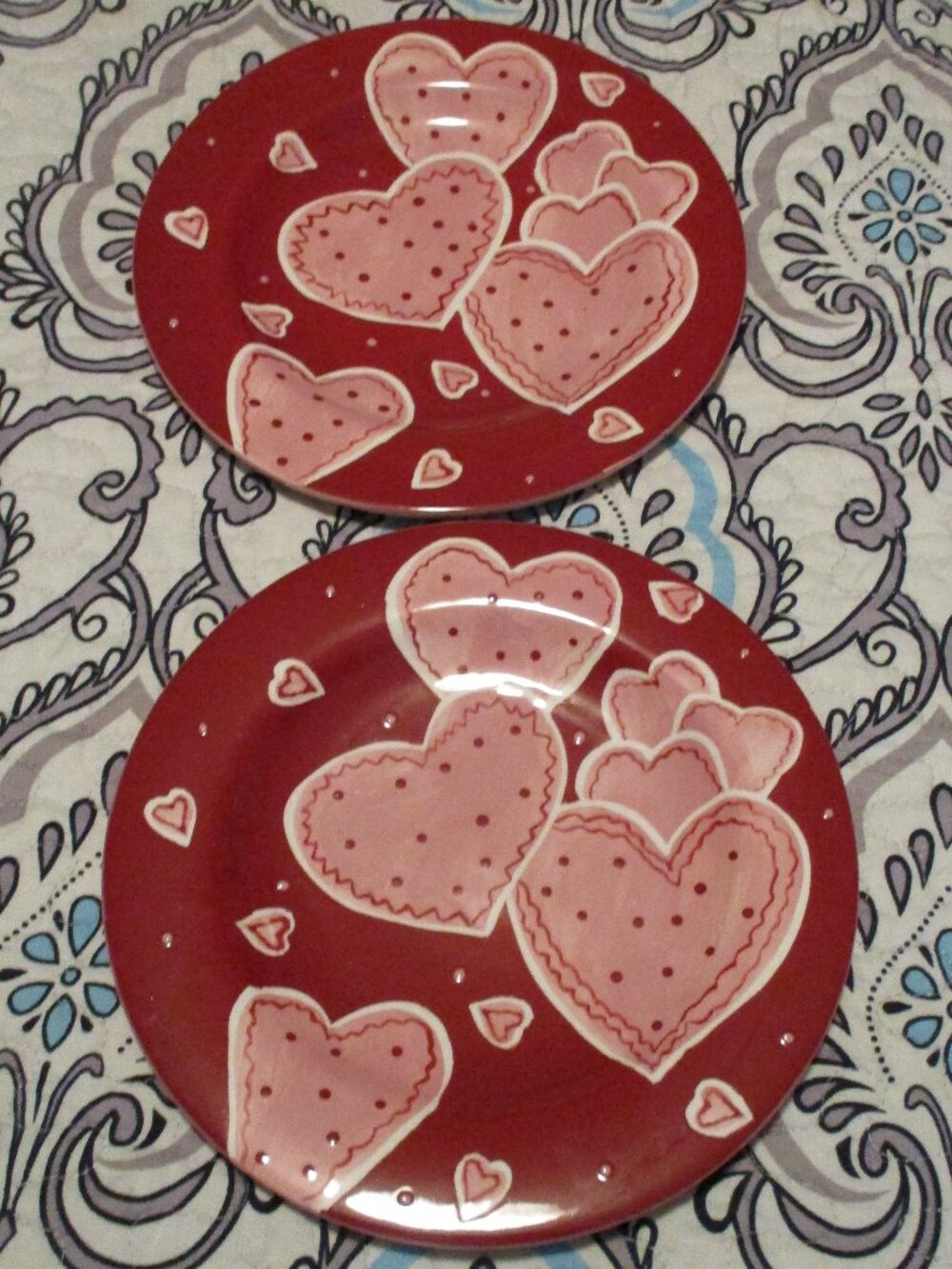 2 NEW Red with Pink Hearts Gates Ware Plates